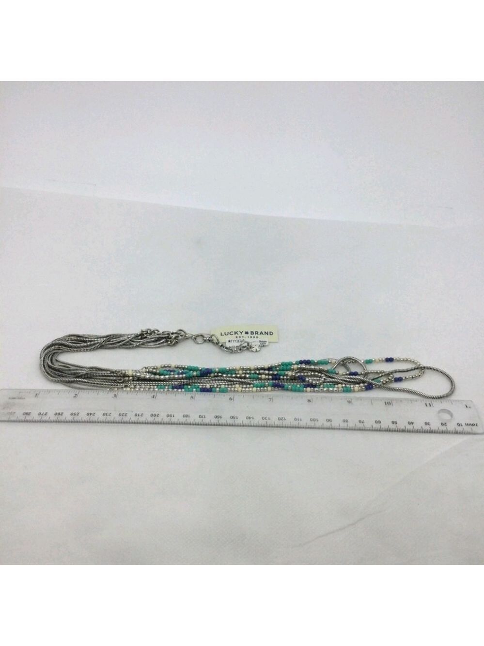 NWT Lucky Brand Blue Teal & White Beaded Multi Strand Necklace 32" - Picture 5 of 5